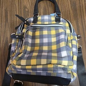 Coco + Carmen Yellow and Gray Plaid Mini Backpack